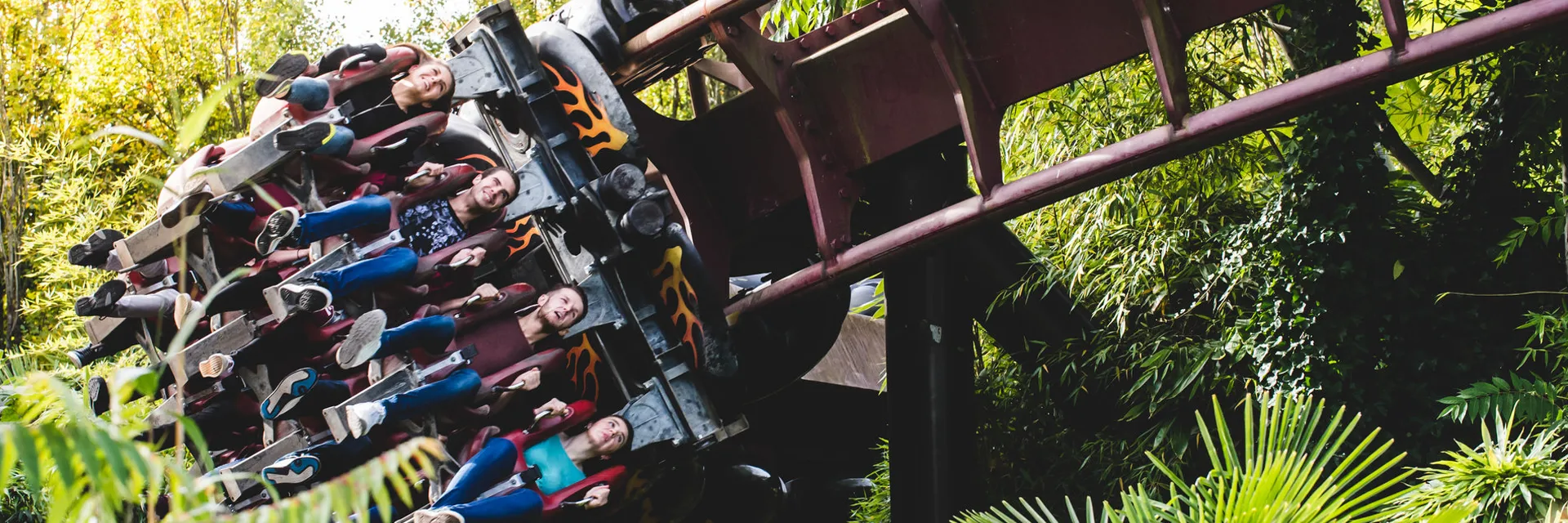 Thorpe Park Nemesis Inferno Rollercoaster People on Front Row Smiling